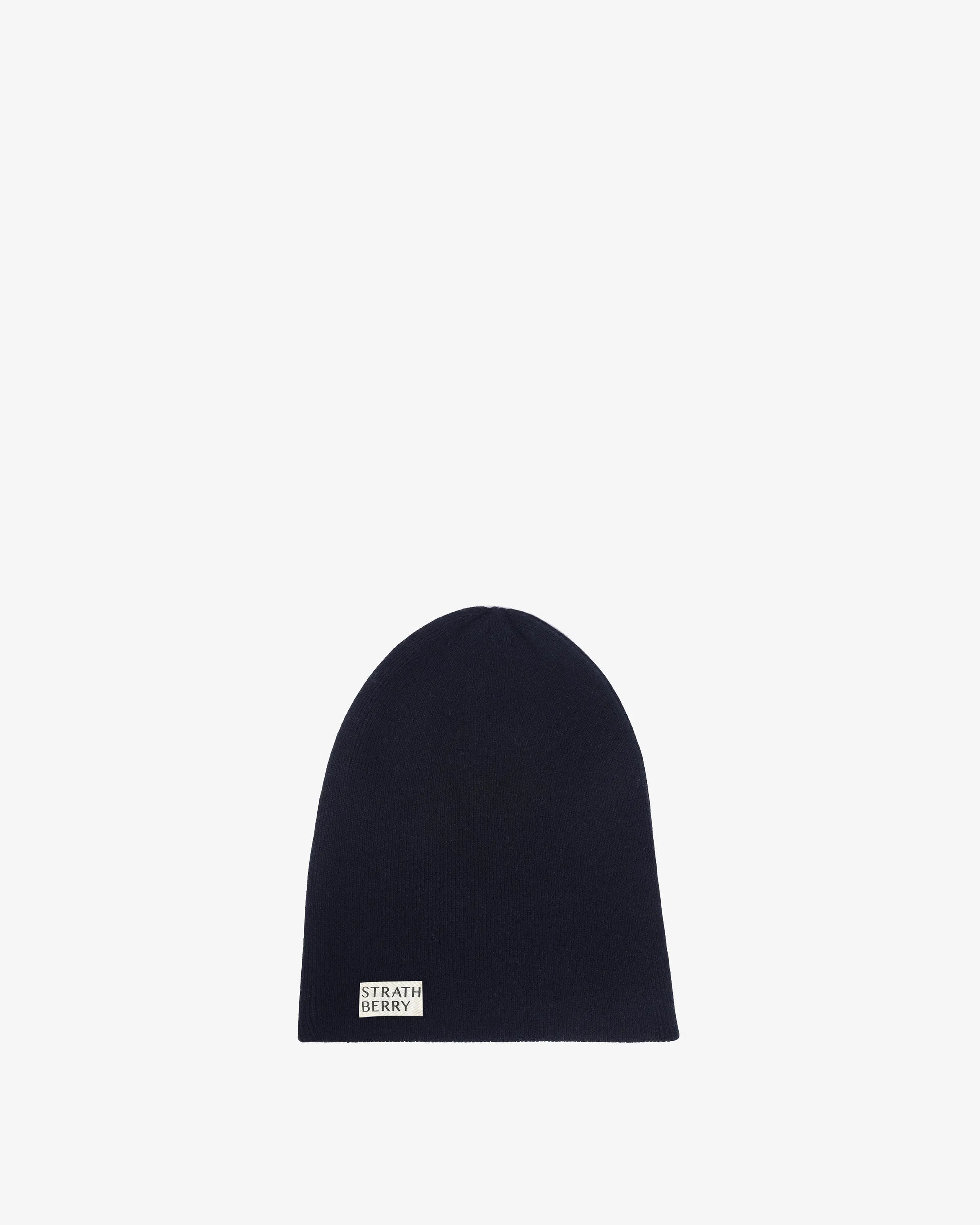 100% Cashmere Ribbed Beanie - Navy