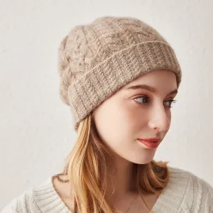 100% Cashmere Stylish Cable Knit Beanie