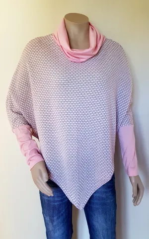 100%  Merino Pink & Grey Poncho With Sleeve