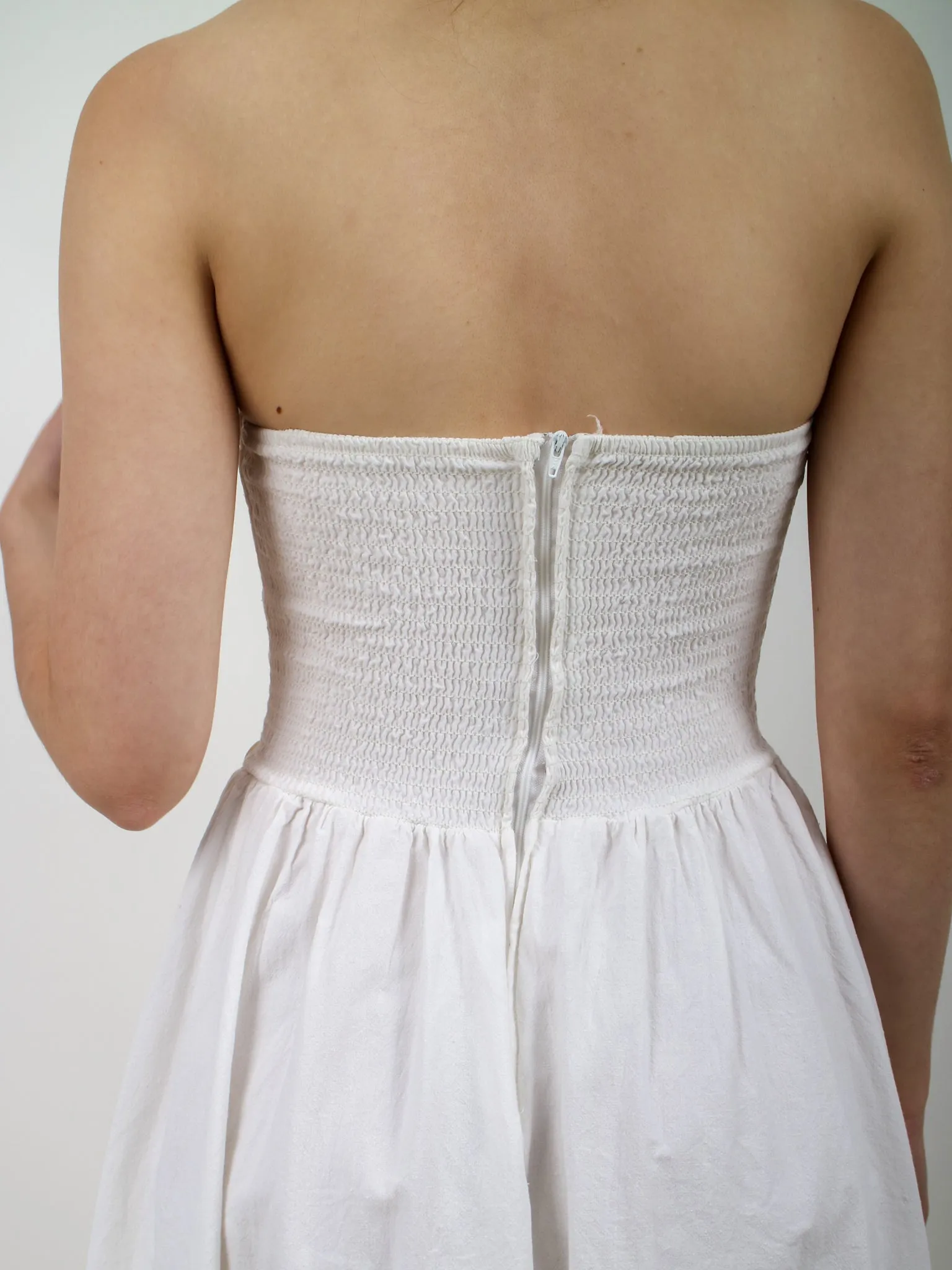 1980s White Cotton Strapless Sundress with Lace Trim