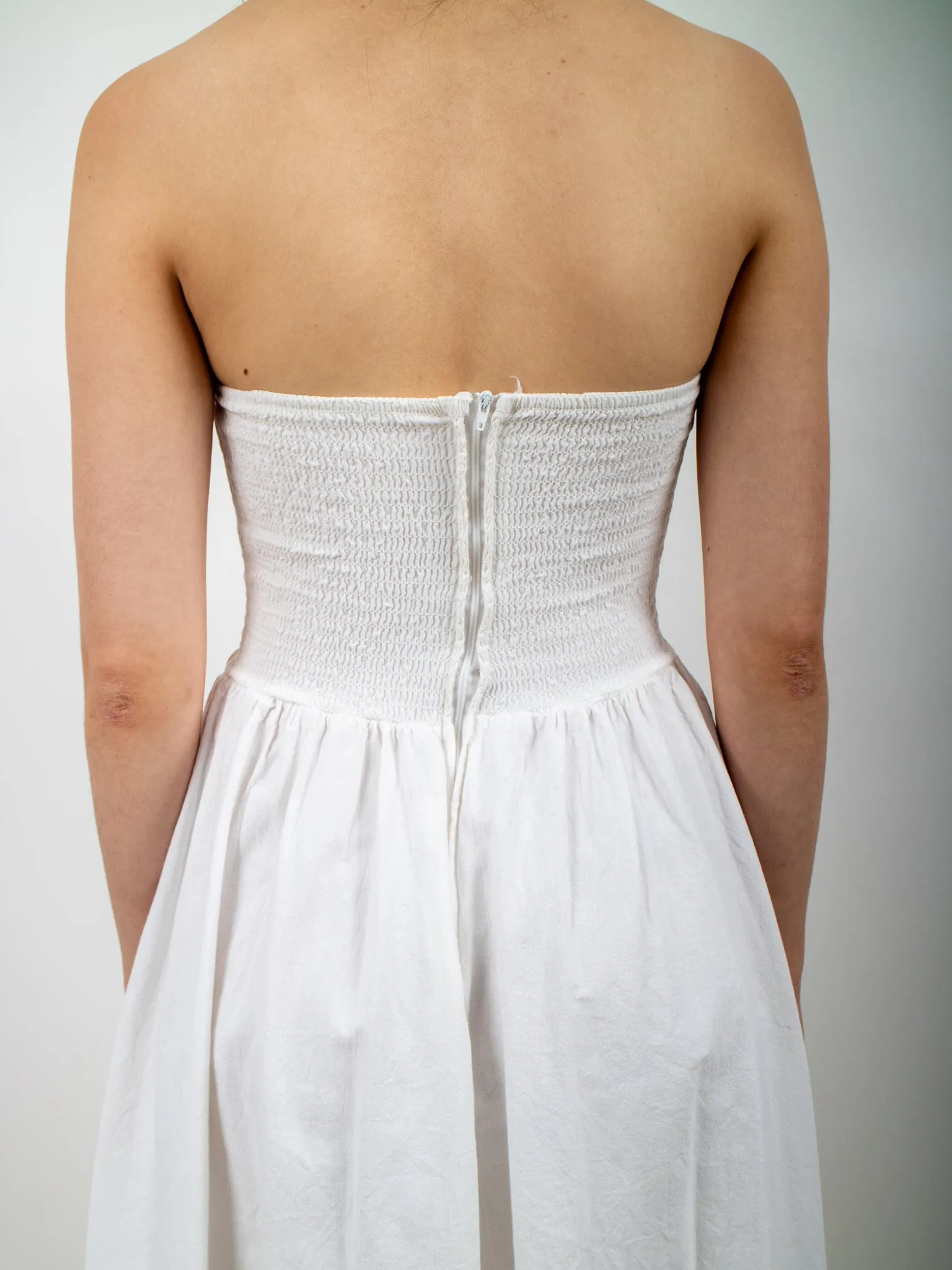 1980s White Cotton Strapless Sundress with Lace Trim