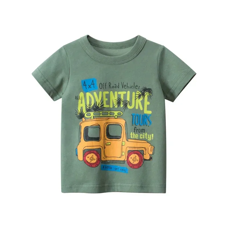 2-10Years Cartoon Car Print Boys Girls T Shirt Summer Children Kids Clothes Shorts Sleeve O-Neck Cotton Tops Tees Dropshipping