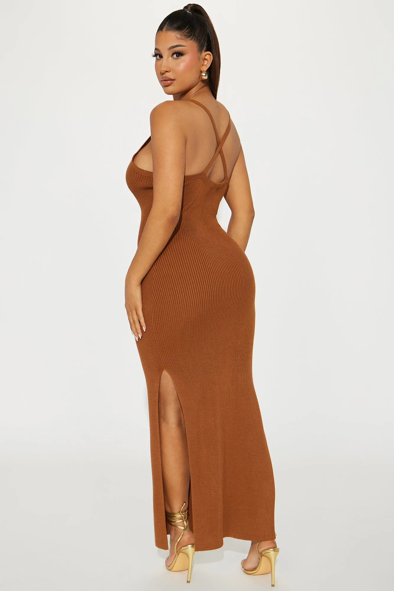 Adelyn Sweater Maxi Dress - Brown