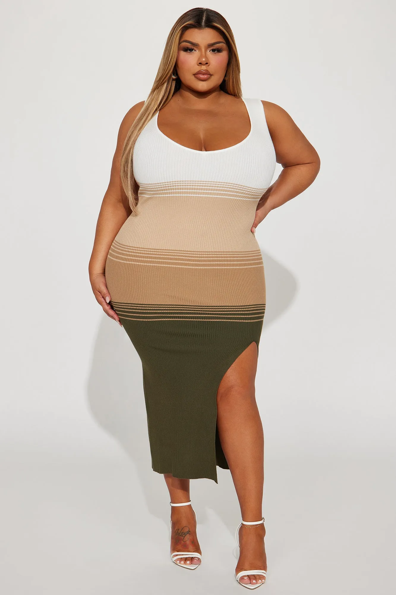 Alexis Sweater Midi Dress - Olive/combo