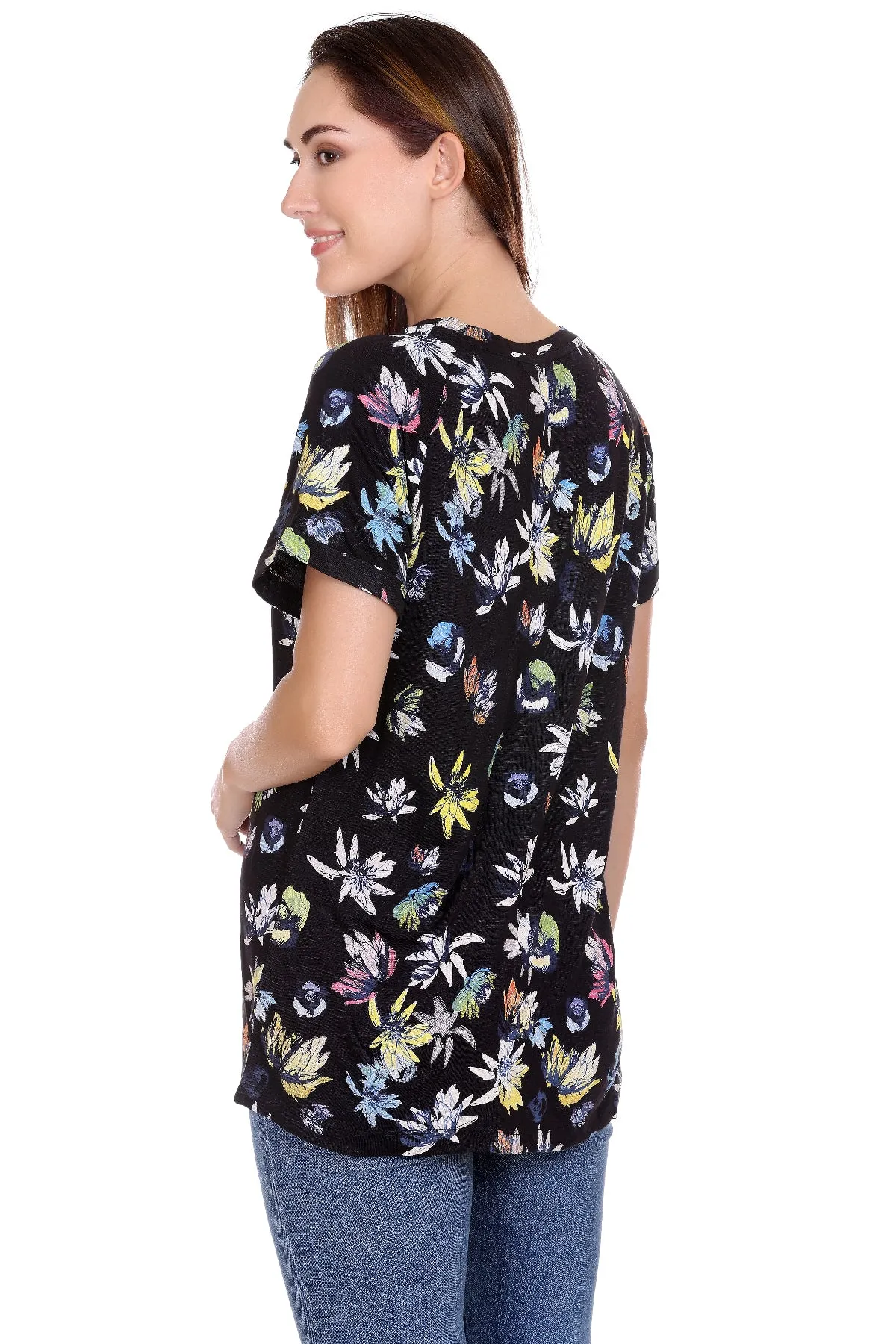 All leaf printed Black T shirt