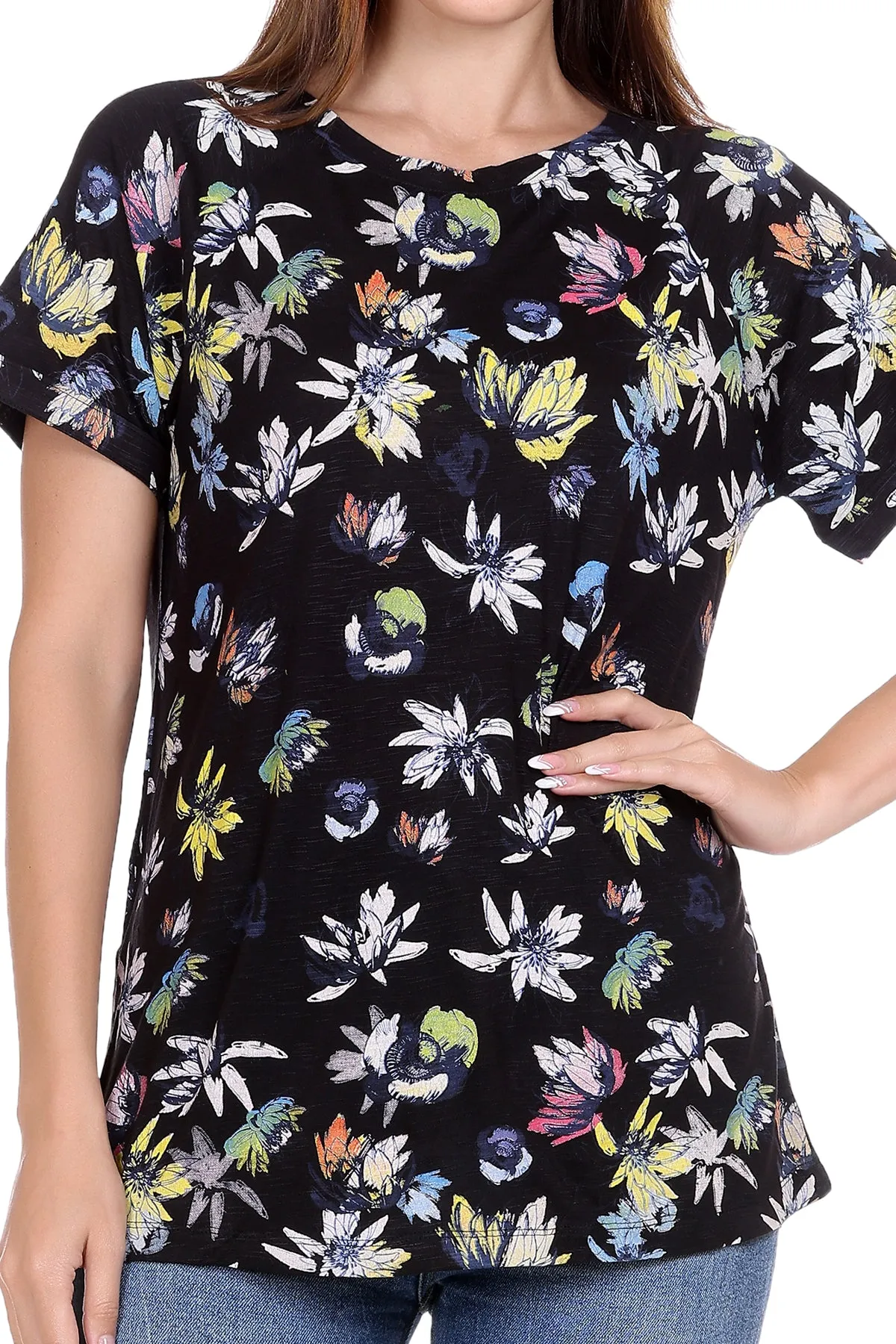 All leaf printed Black T shirt