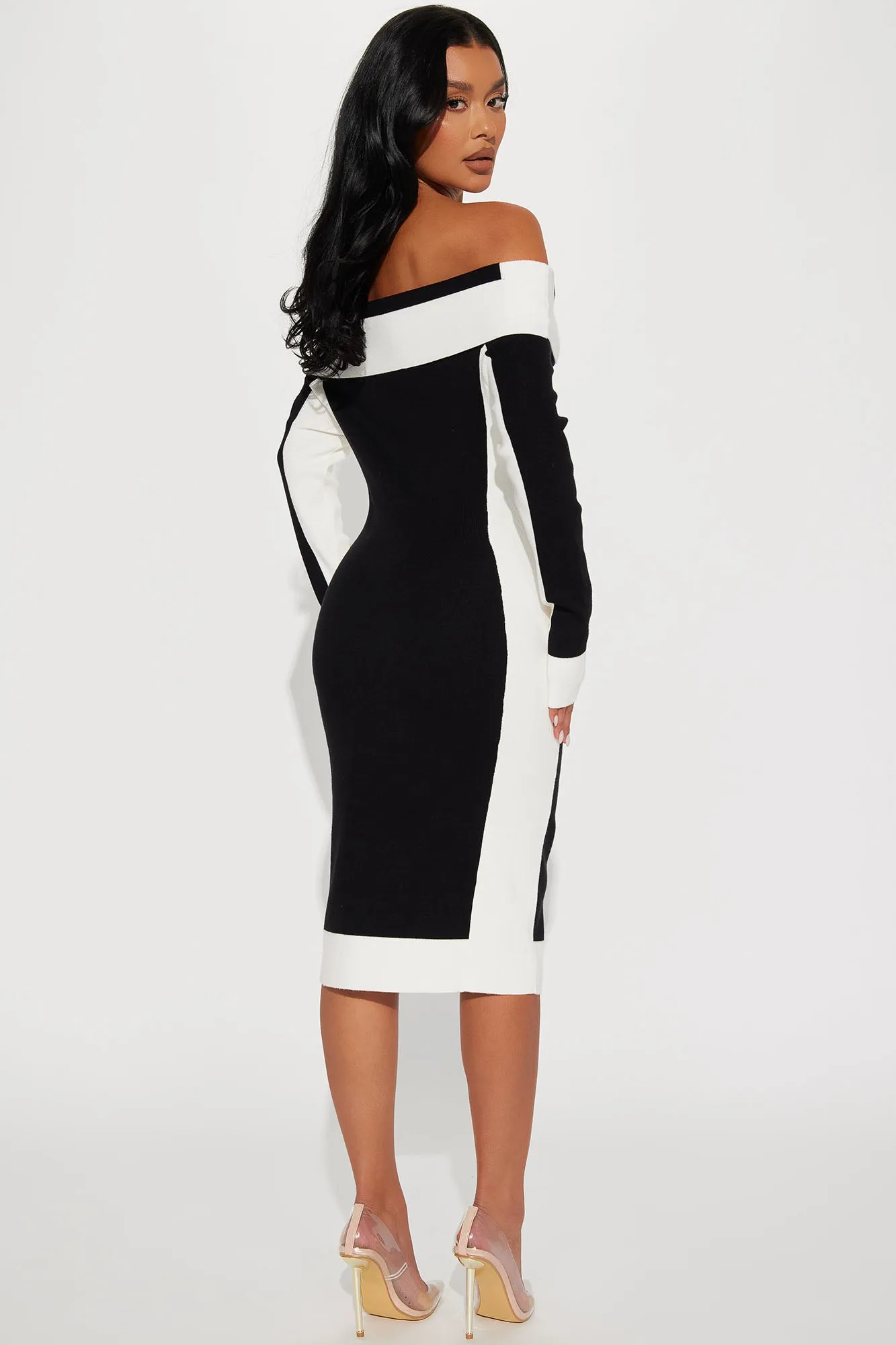 Always Classy Sweater Midi Dress - Black/White