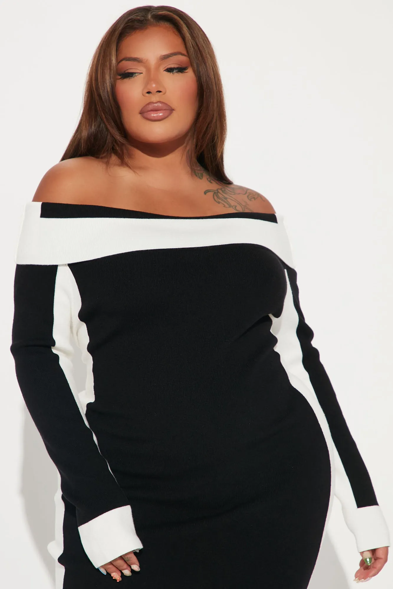 Always Classy Sweater Midi Dress - Black/White