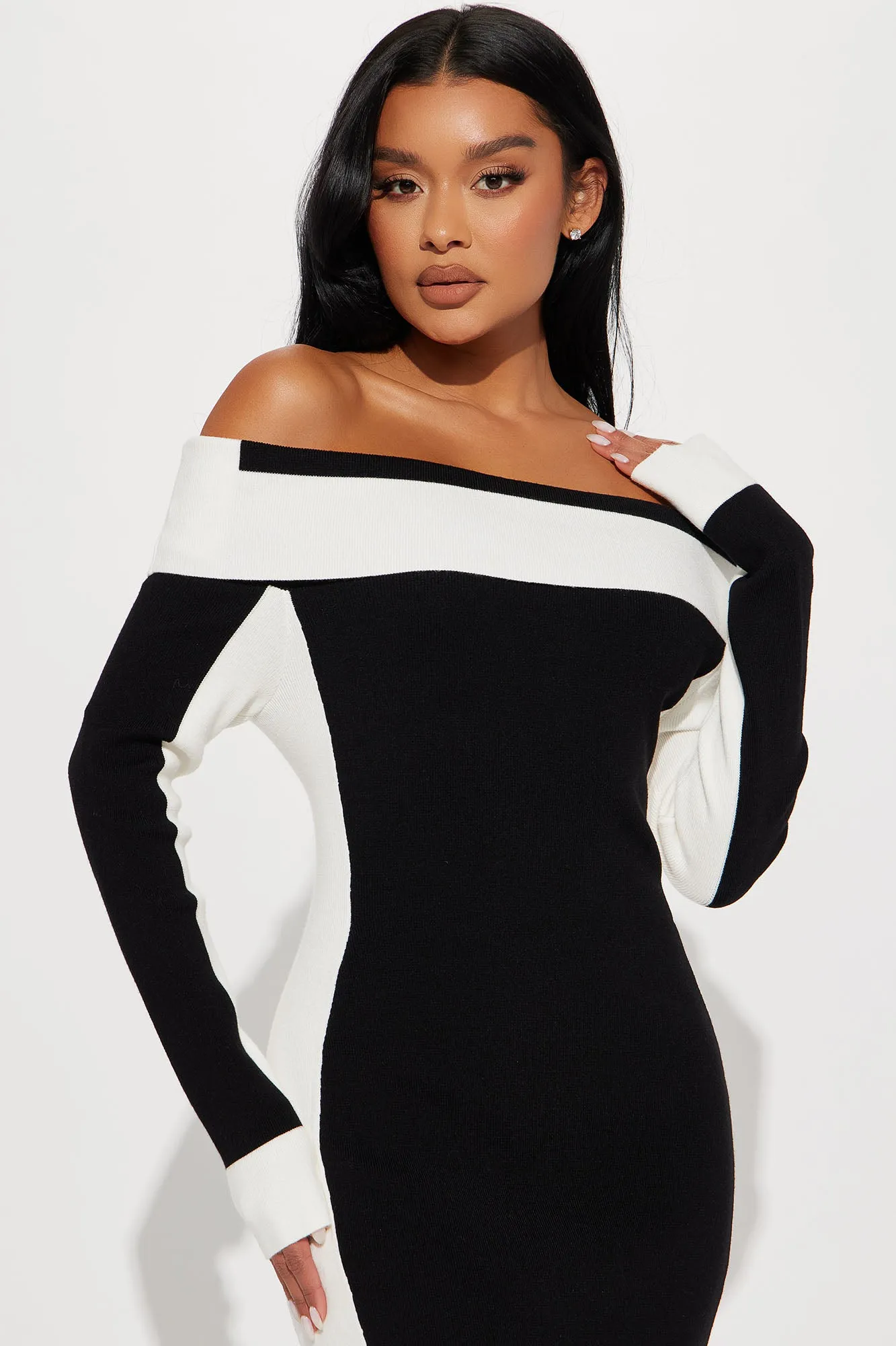 Always Classy Sweater Midi Dress - Black/White