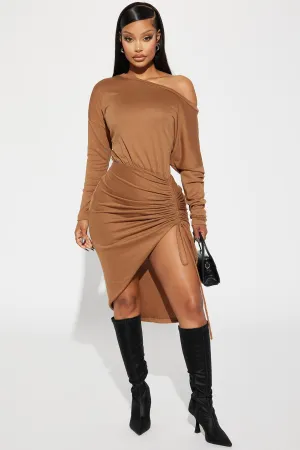 Angela Sweater Midi Dress - Brown