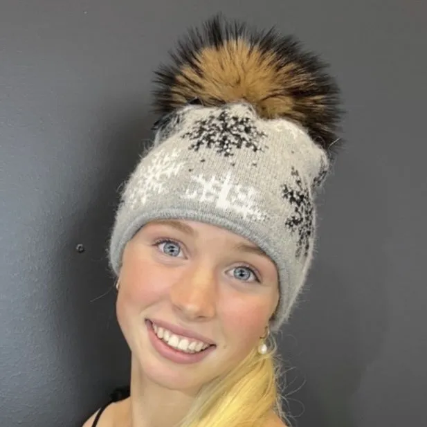 Angora Snow Beanie with Lux Pom Pom