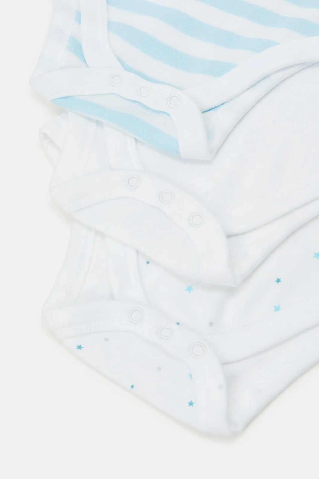 Baby White And Blue Printed Bodysuit Set (Pack Of 3)