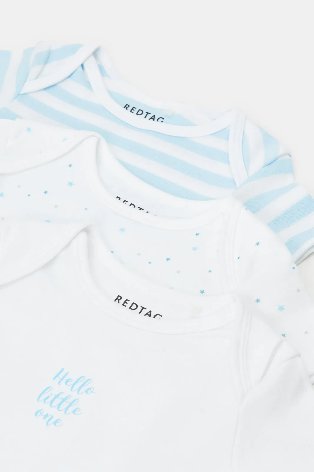 Baby White And Blue Printed Bodysuit Set (Pack Of 3)