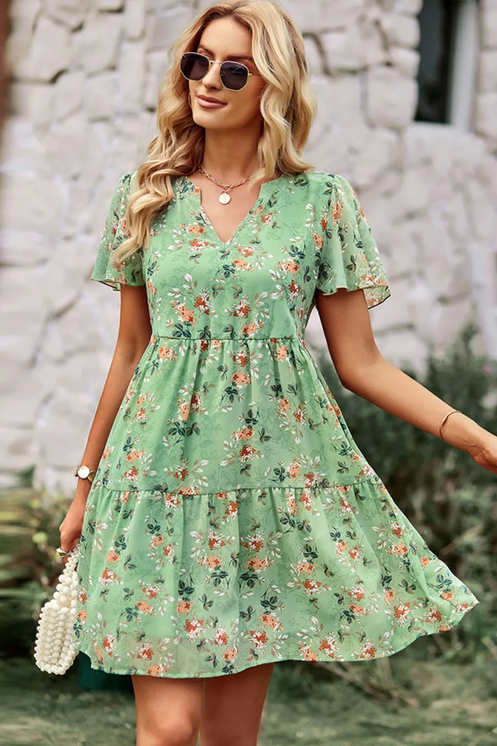 Babydoll Floral Flutter Sleeve Mini Dress