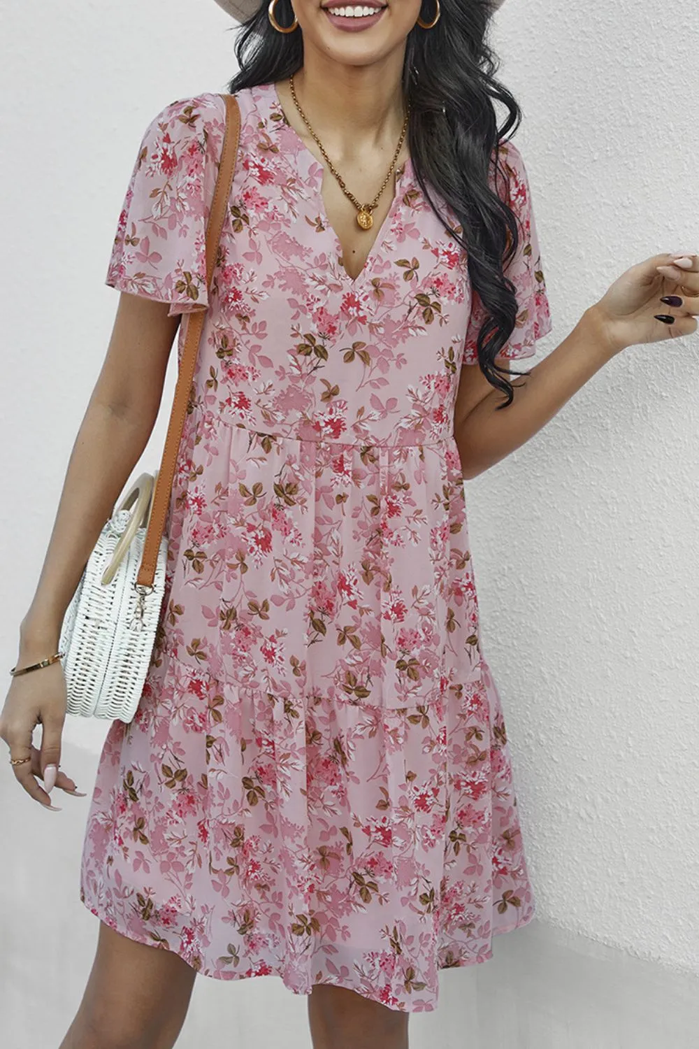 Babydoll Floral Flutter Sleeve Mini Dress