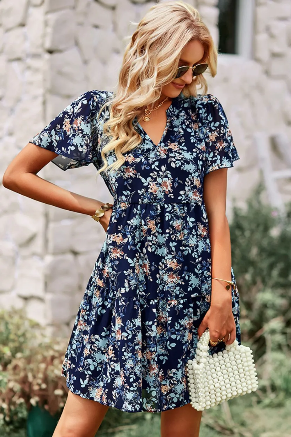 Babydoll Floral Flutter Sleeve Mini Dress