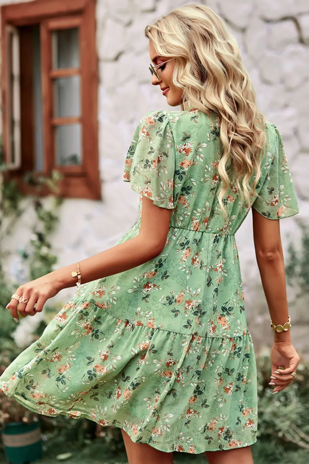 Babydoll Floral Flutter Sleeve Mini Dress