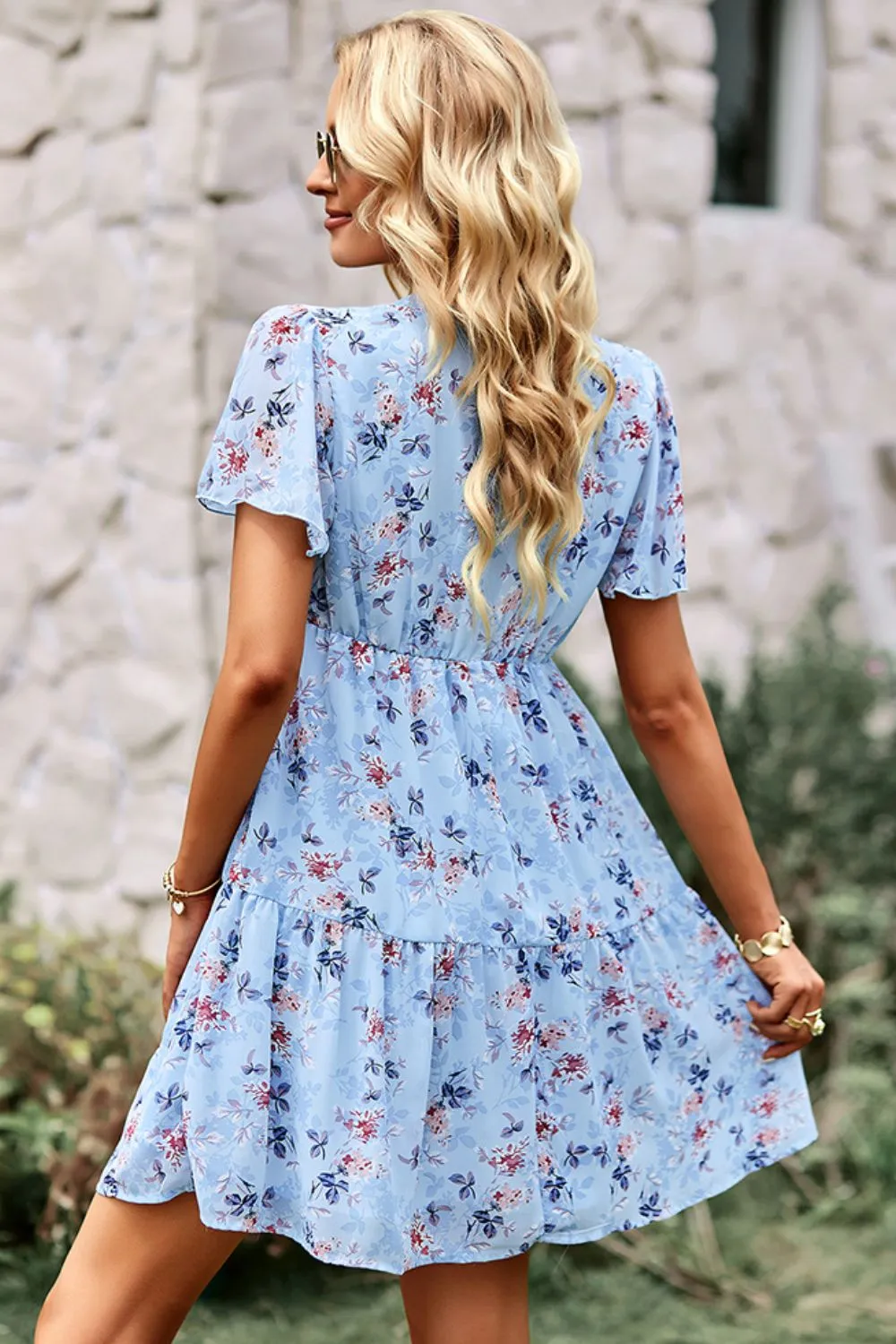 Babydoll Floral Flutter Sleeve Mini Dress