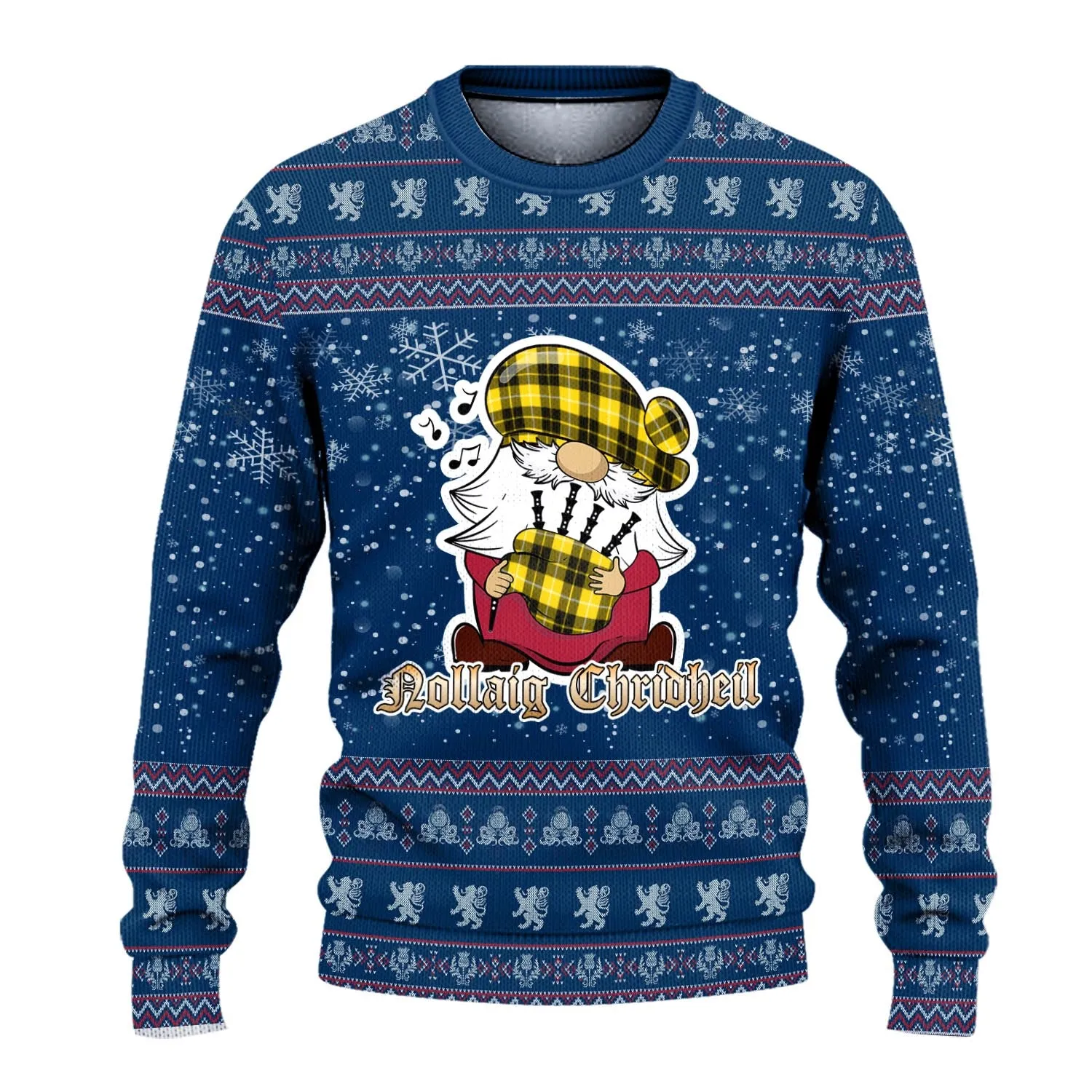 Barclay Dress Modern Clan Christmas Family Ugly Sweater with Funny Gnome Playing Bagpipes