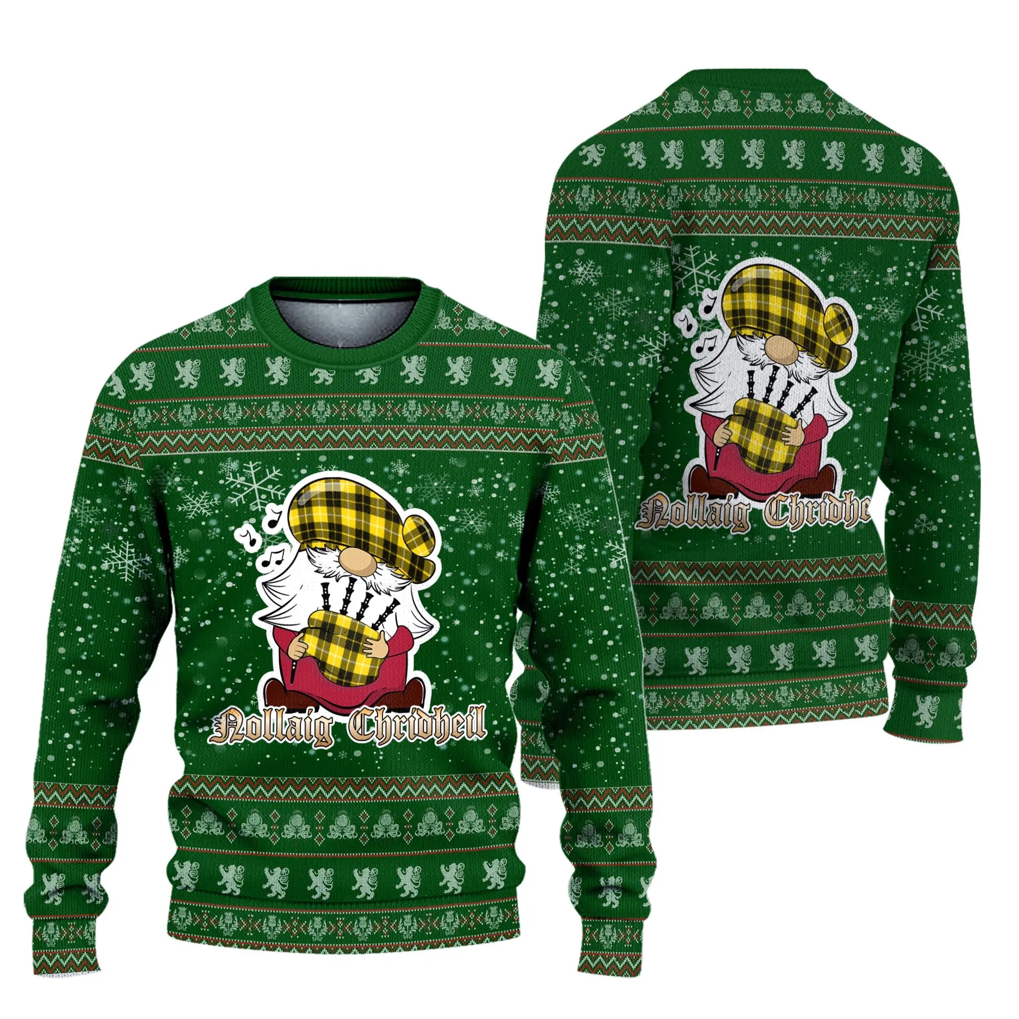 Barclay Dress Modern Clan Christmas Family Ugly Sweater with Funny Gnome Playing Bagpipes