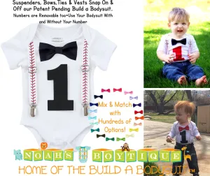 Baseball First Birthday Outfit Baby Boy Black Bow Black One