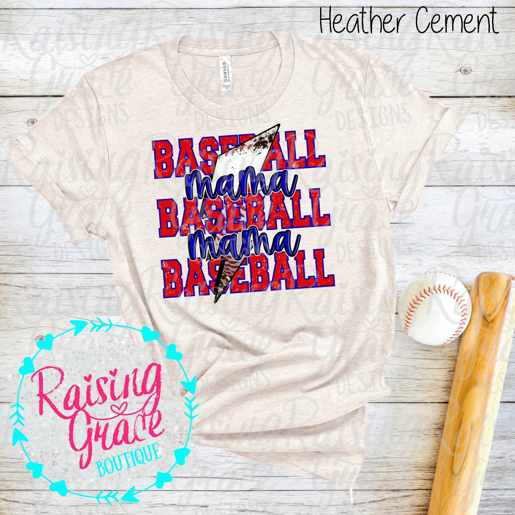 Baseball Mama - T-Shirt - Royal Blue and Red Baseball Mama Design