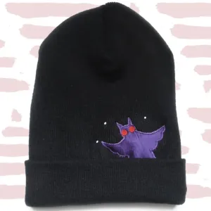 Beanie - Black With Shiny Mothman Applique