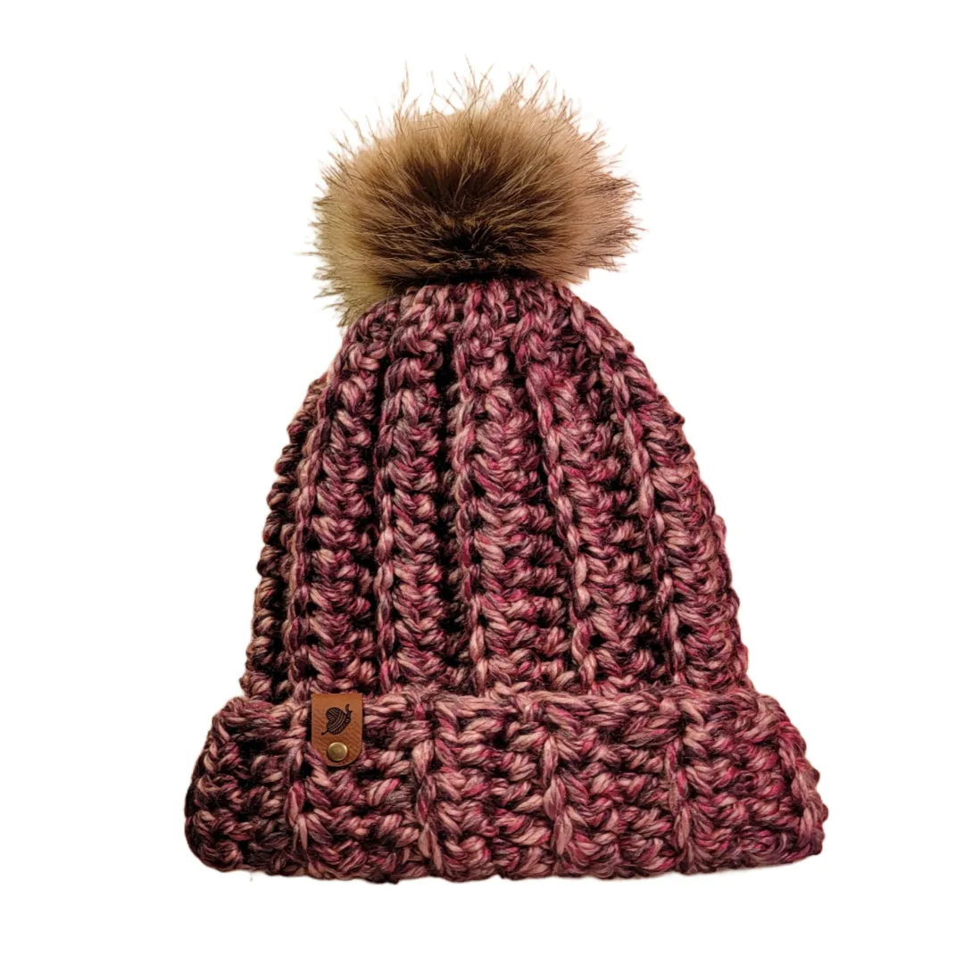 Beanie Chunky Style Yarn Elmore City Dance Brown and Pink