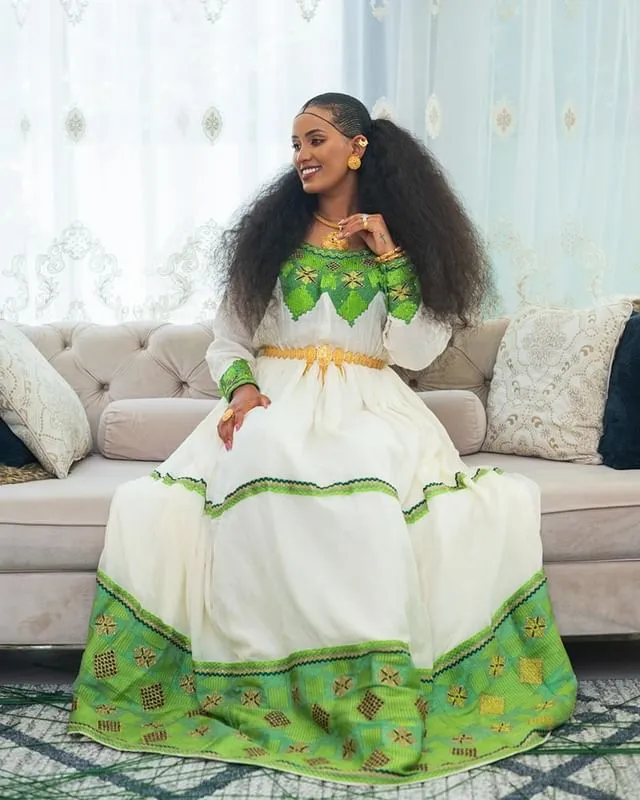 Beautiful Green Habesha Kemis Stunning Habesha Dress