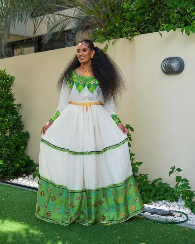 Beautiful Green Habesha Kemis Stunning Habesha Dress