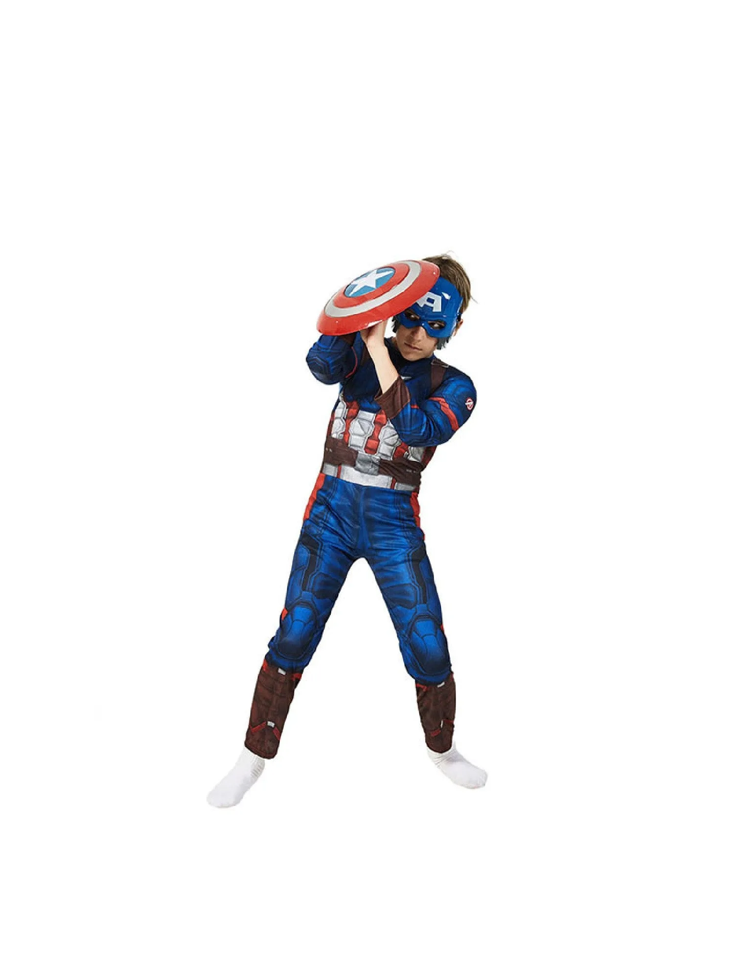 Big Kids Unisex Blue Captain Muscle Halloween Costume 3-8