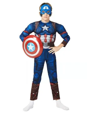 Big Kids Unisex Blue Captain Muscle Halloween Costume 3-8