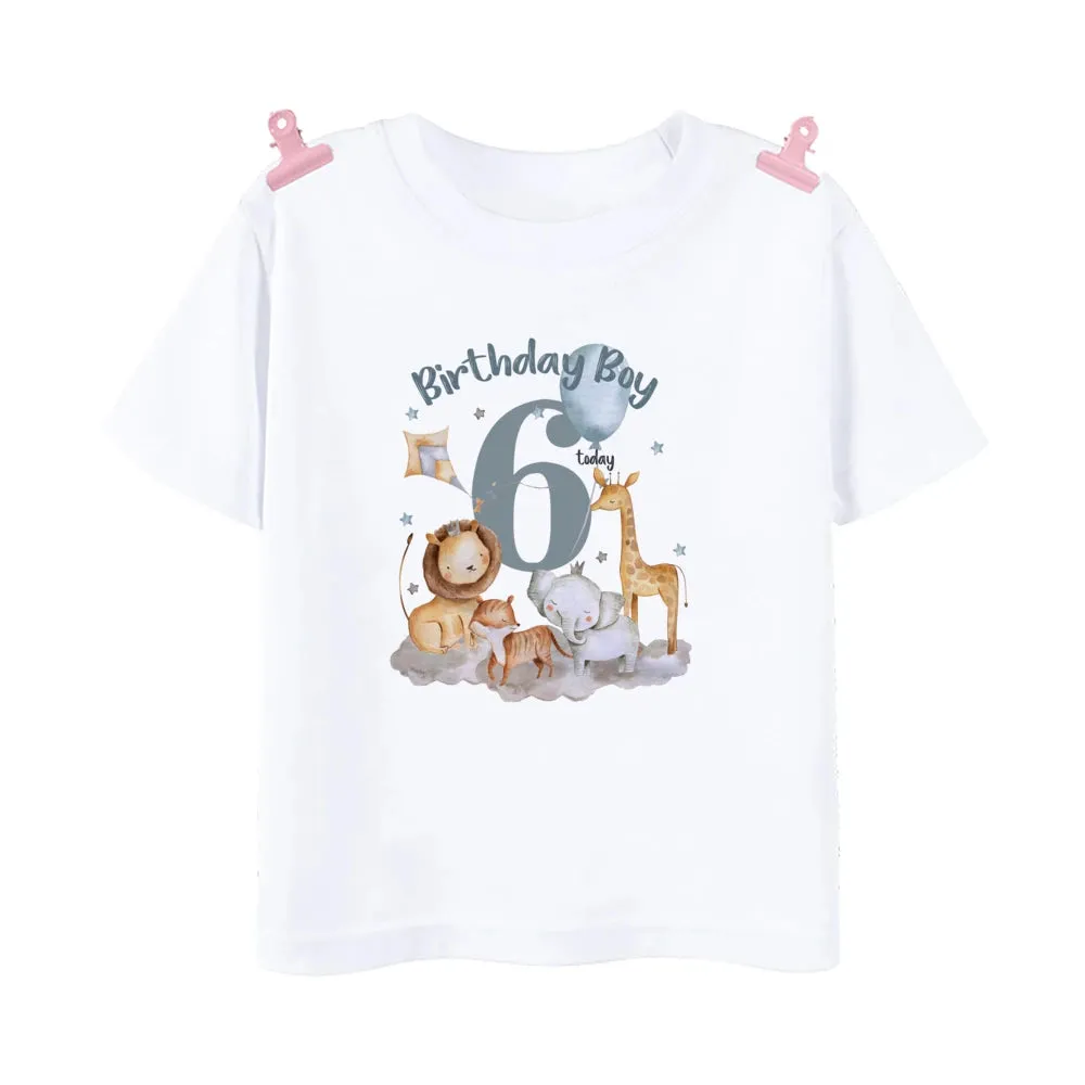 Birthday Boy Shirt 1-12 Year T-Shirt Wild One Tee Boys Birthday Party T Shirt Safari Animal Print Theme Outfit Clothes Kids Tops