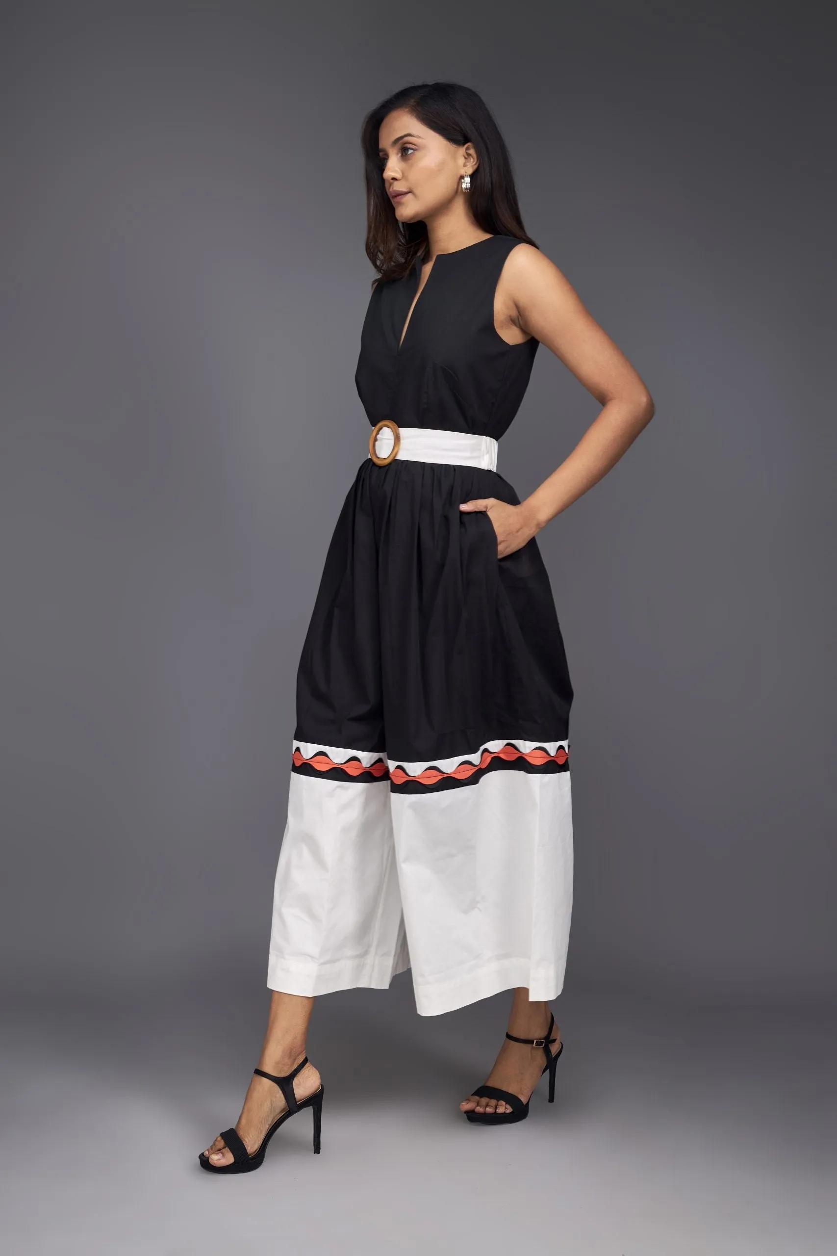 BLACK & WHITE CULOTTE STYLE JUMPSUIT