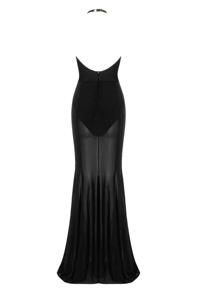 BLACK BODYSUIT GOWN WITH MESH SKIRT