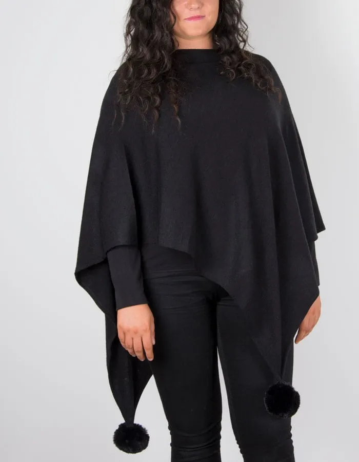 Black Pom Pom Poncho