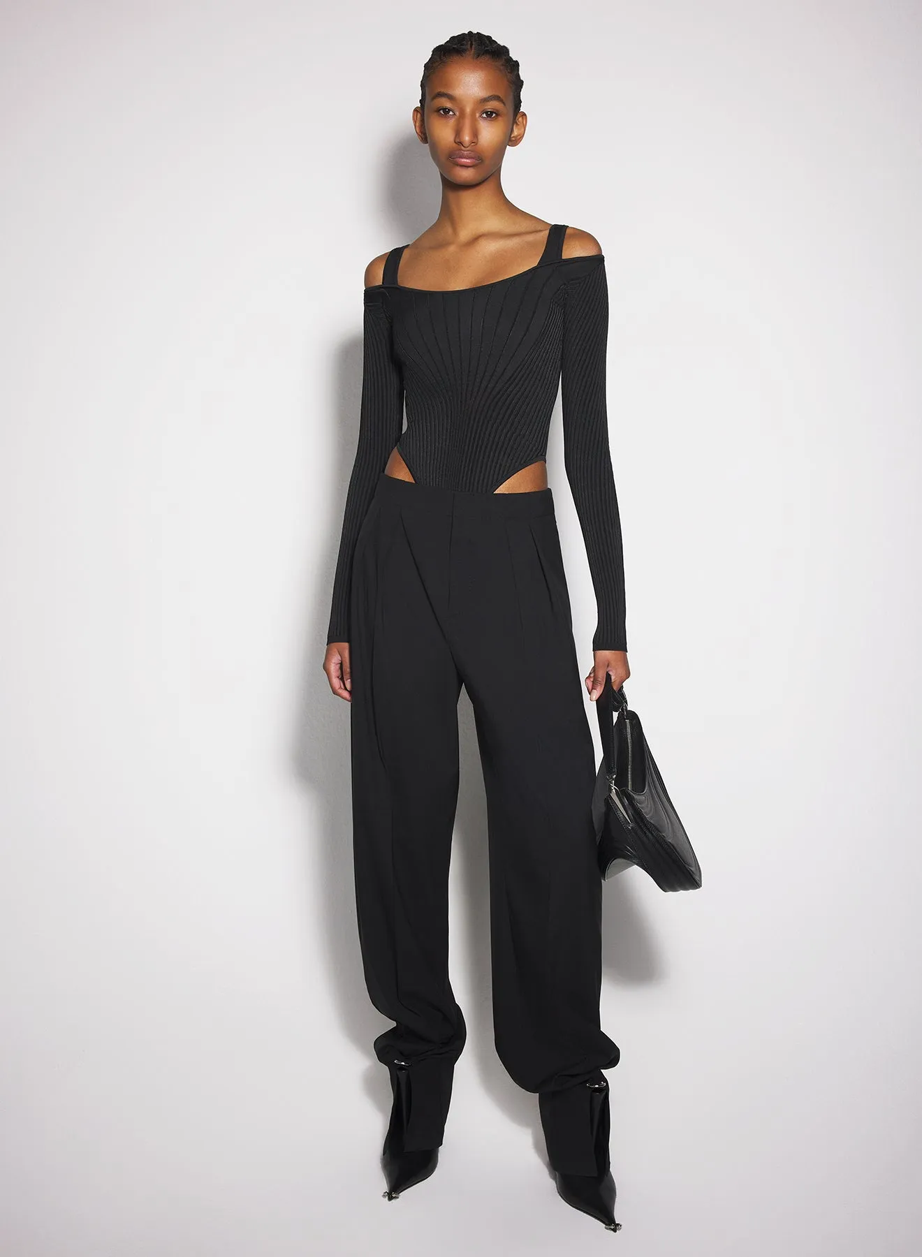 black sculpting knit bodysuit