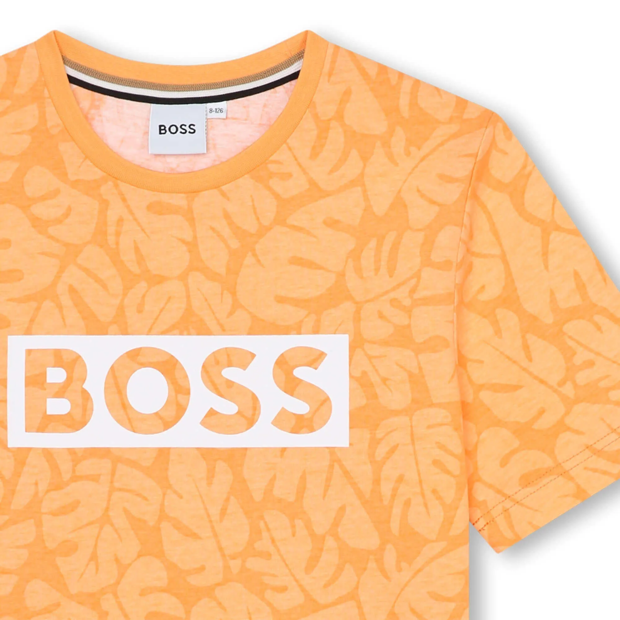 Boys Orange Leaf Print Short Sleeve T-Shirt