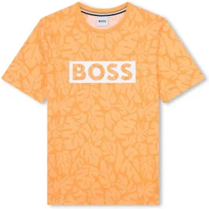 Boys Orange Leaf Print Short Sleeve T-Shirt