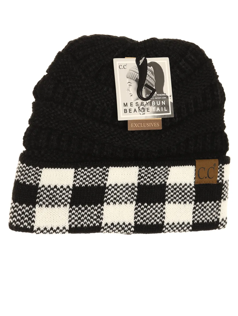 Buffalo Check CC Beanie Tail in Black   White