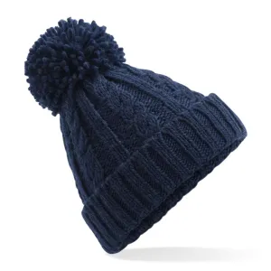 Cable Knit Melange Beanie | NAVY