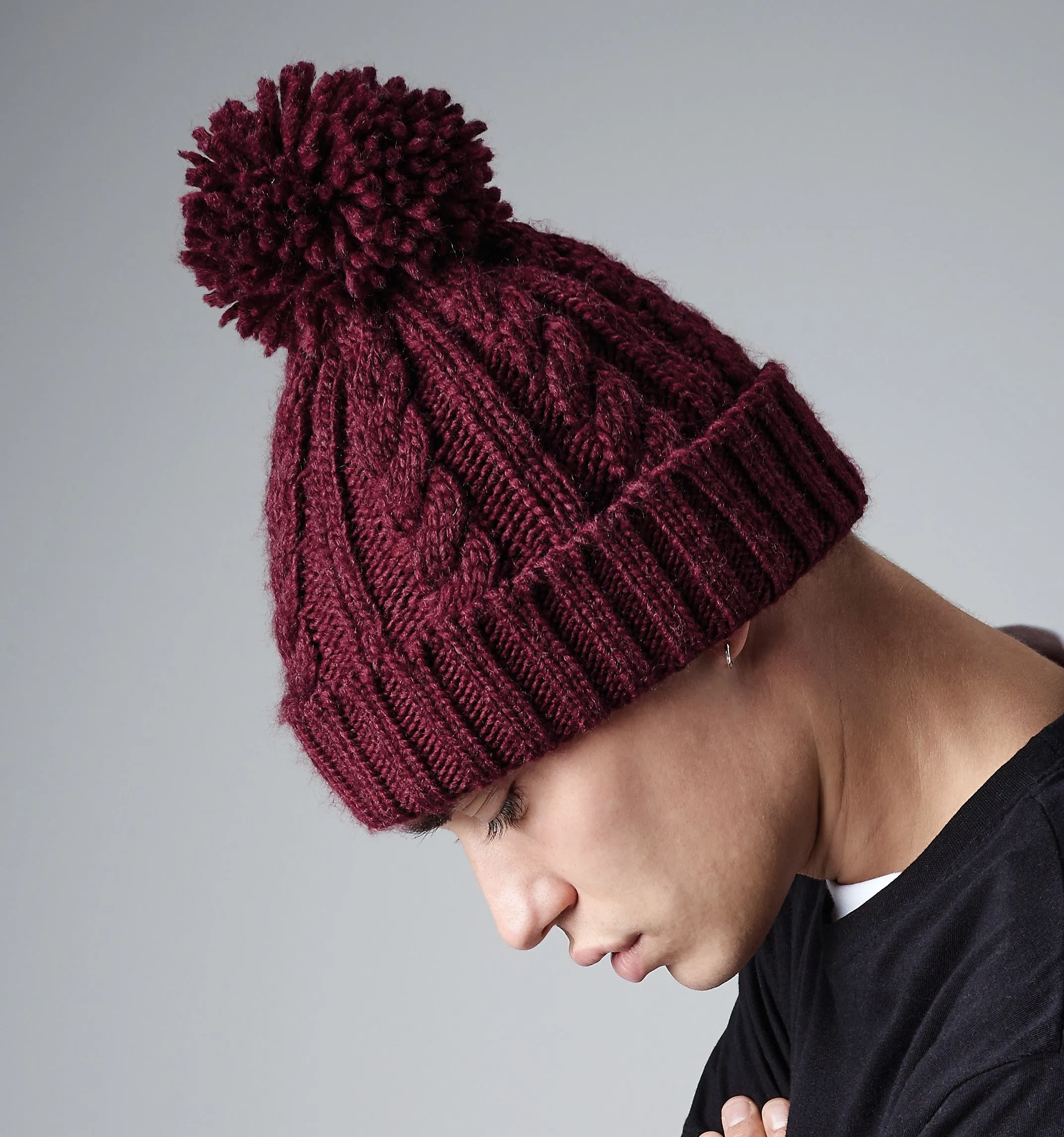 Cable Knit Melange Beanie | NAVY