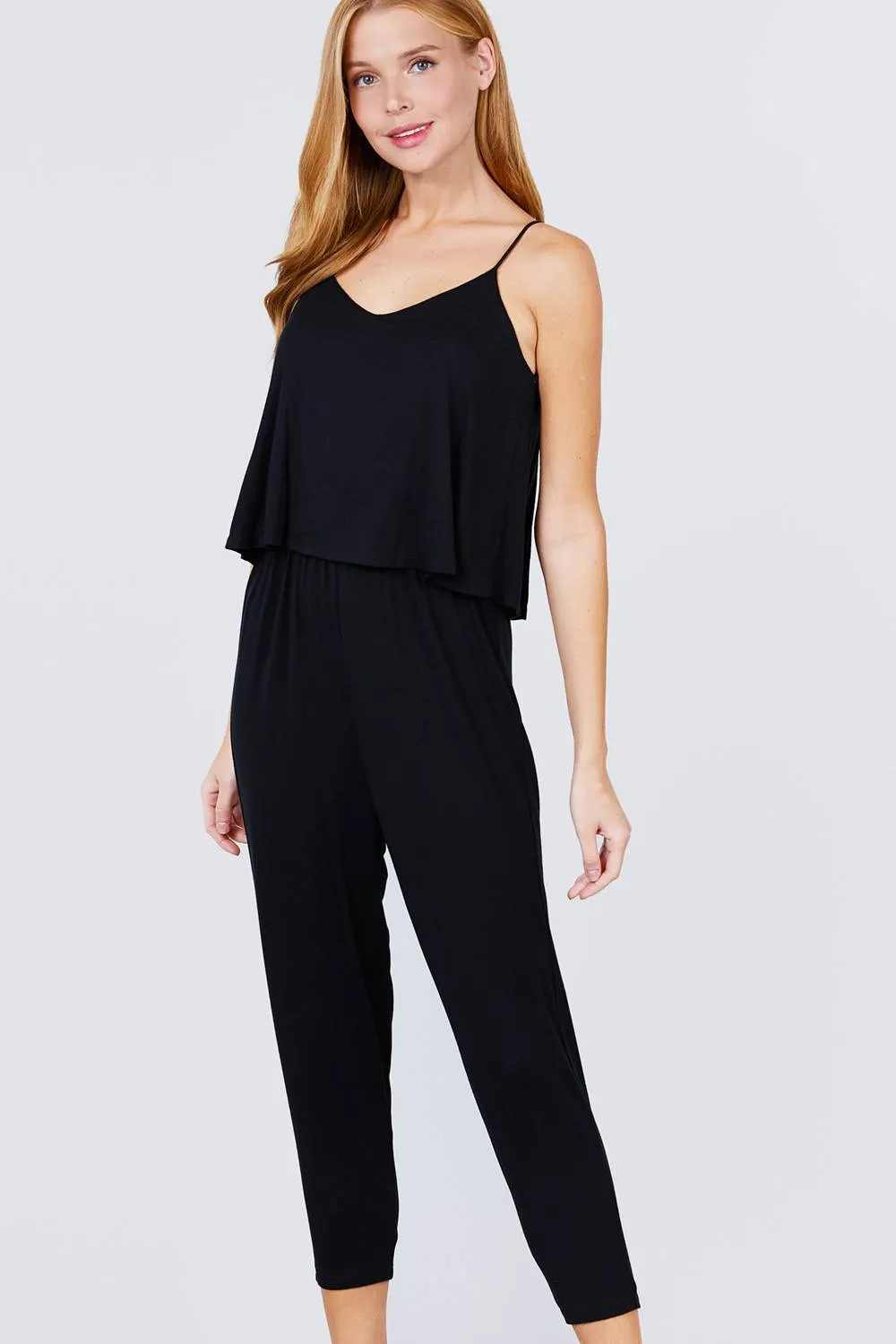 Cami Layered Top Capri Knit Jumpsuit