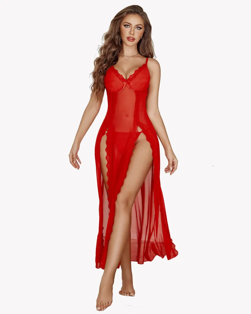 Christmas Lingerie Lace Mesh Nightdress