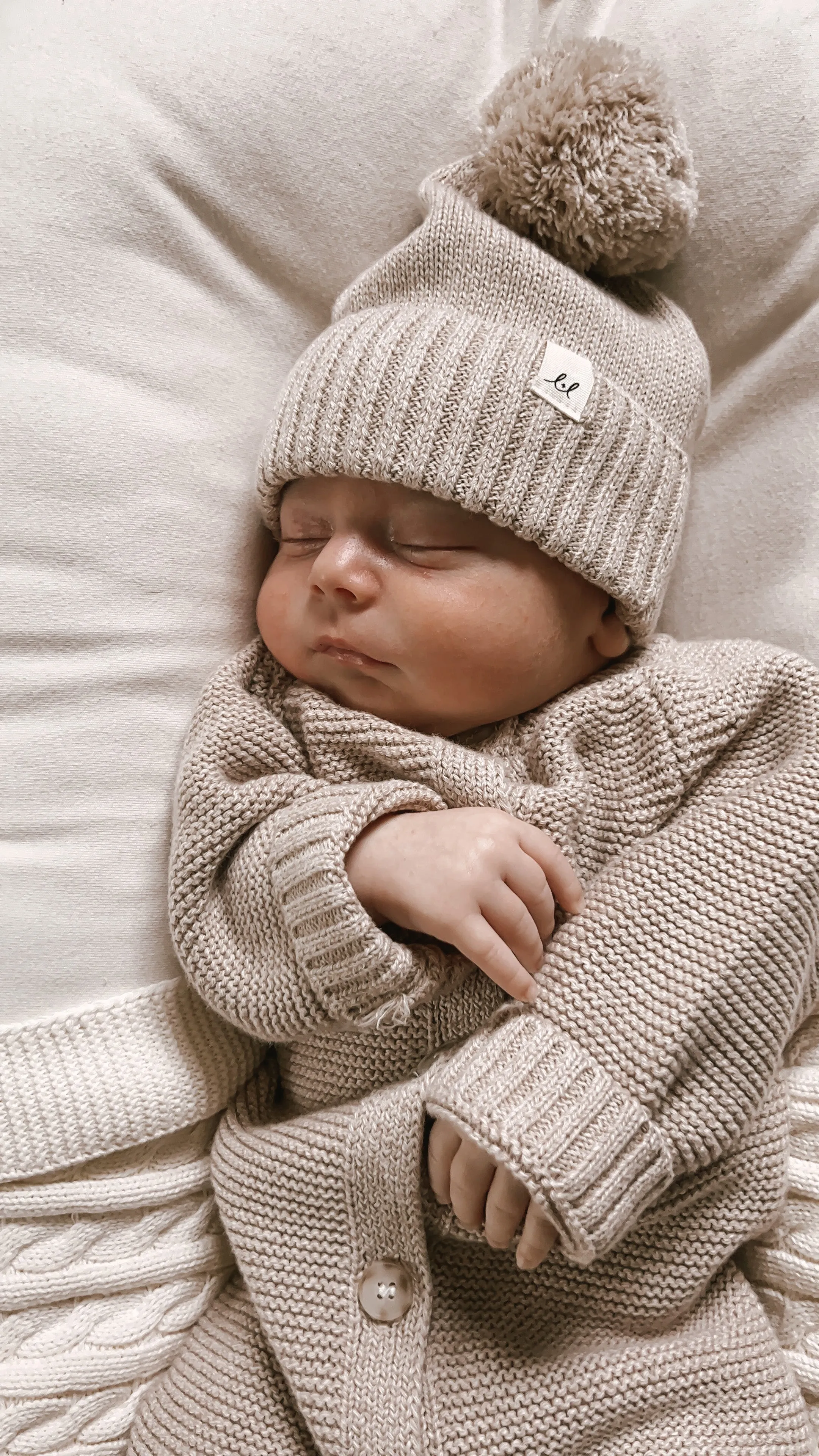 Classic Purl Knit Baby Jumpsuit - Heather Beige