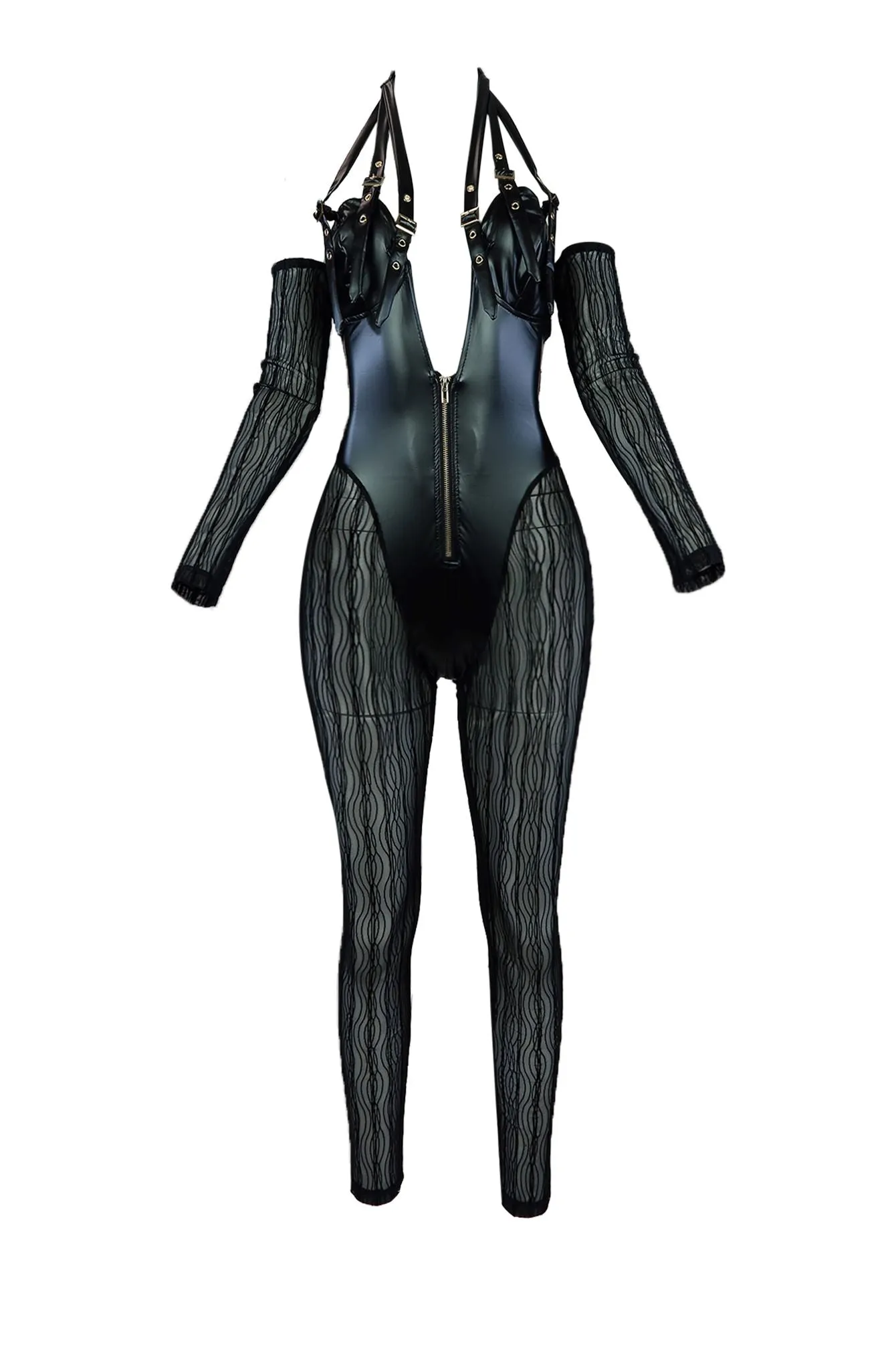 Claude Grommet Leather Mesh Jumpsuit