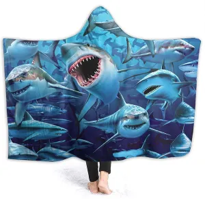 Comfy Hooded Poncho: Shark Print