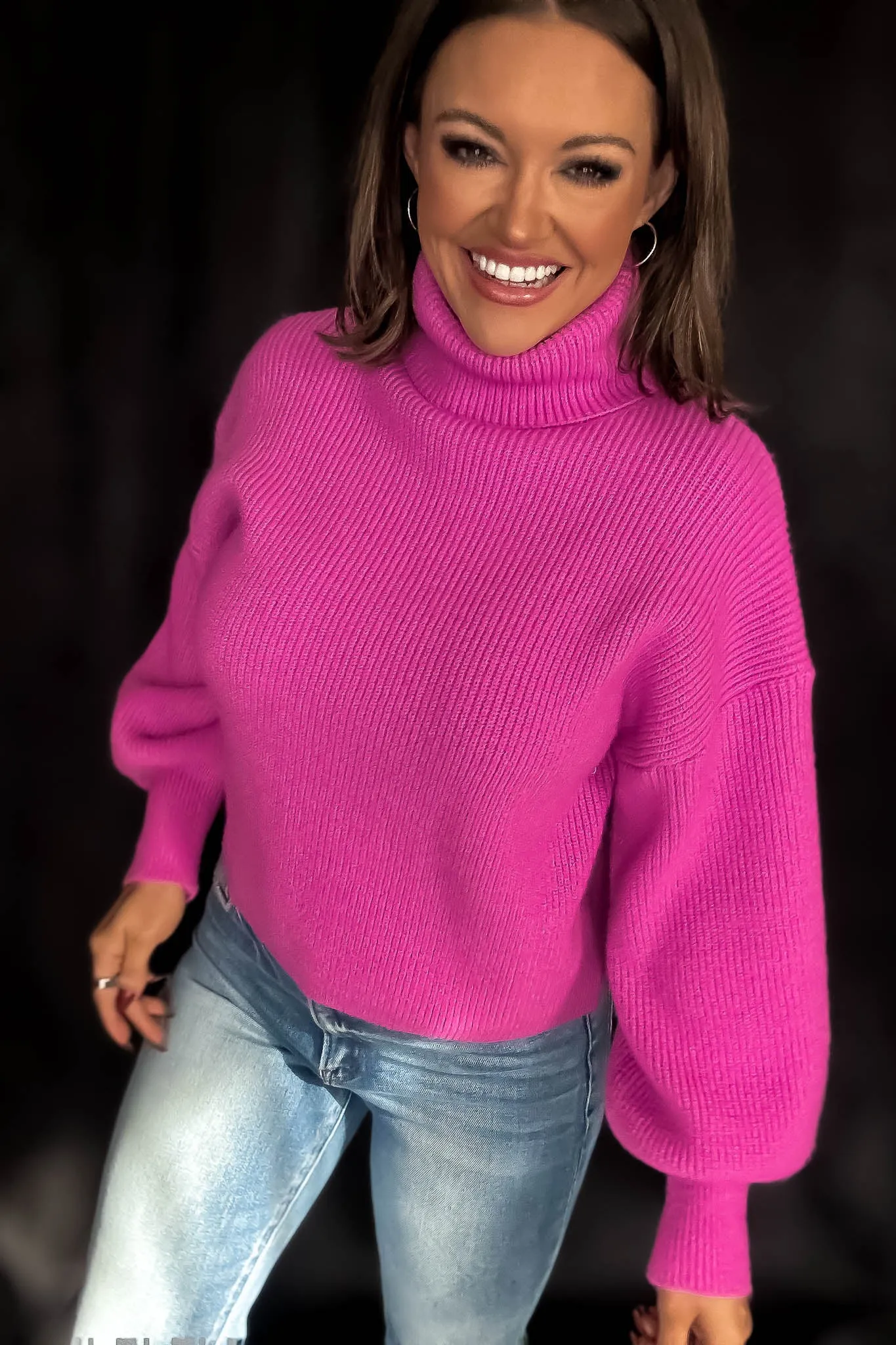 Cozy Vibes Fuchsia Turtle Neck Sweater