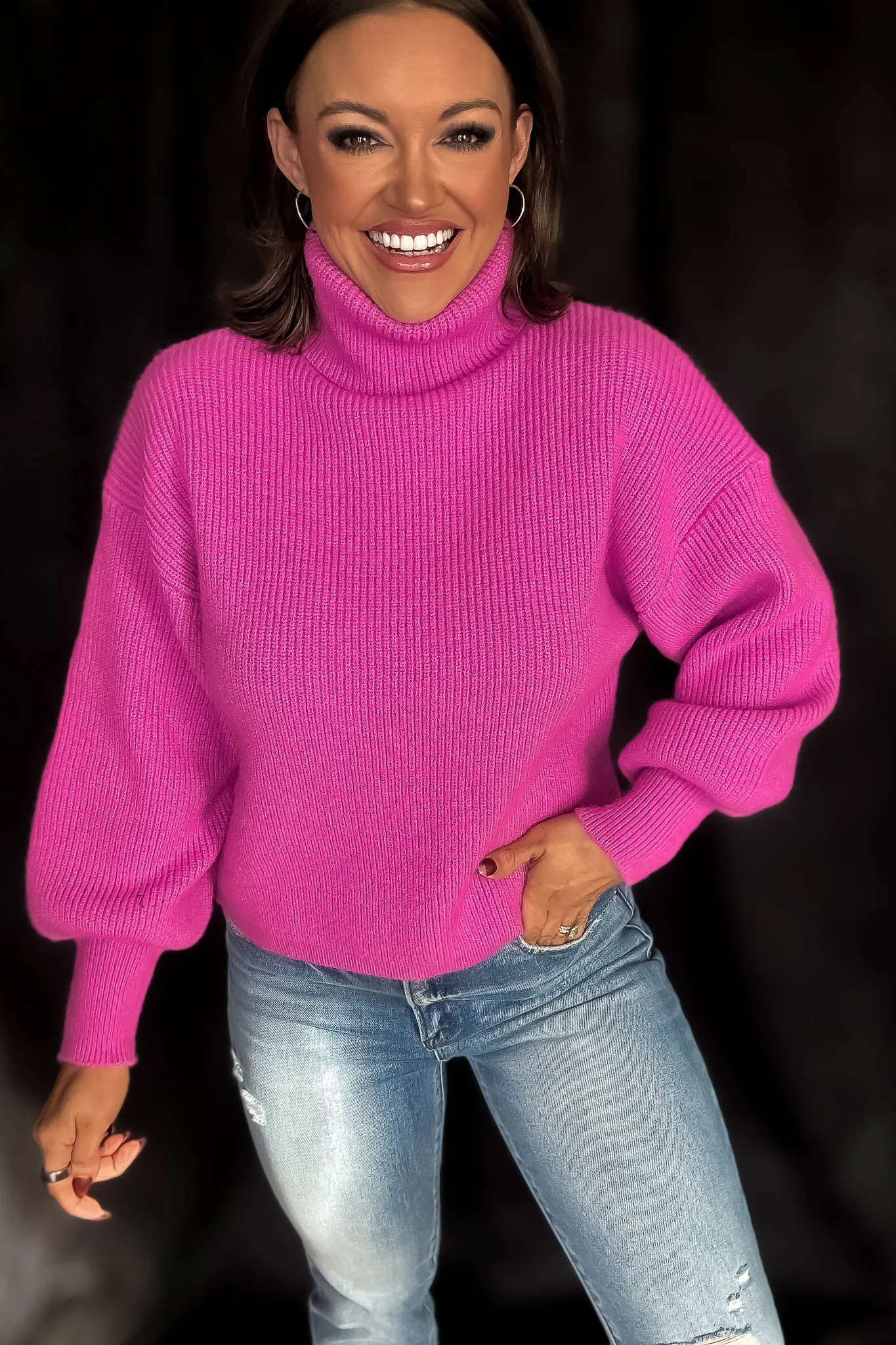 Cozy Vibes Fuchsia Turtle Neck Sweater