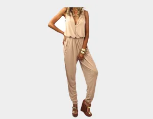 Cream Zipper Front Jumpsuit - The Roma